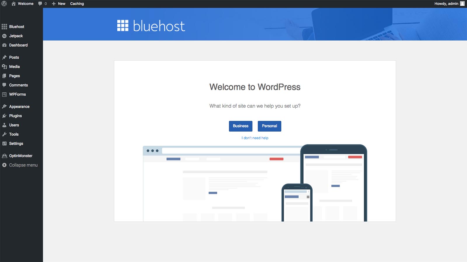How to start a WordPress blog with Bluehost - WordPress dashboard